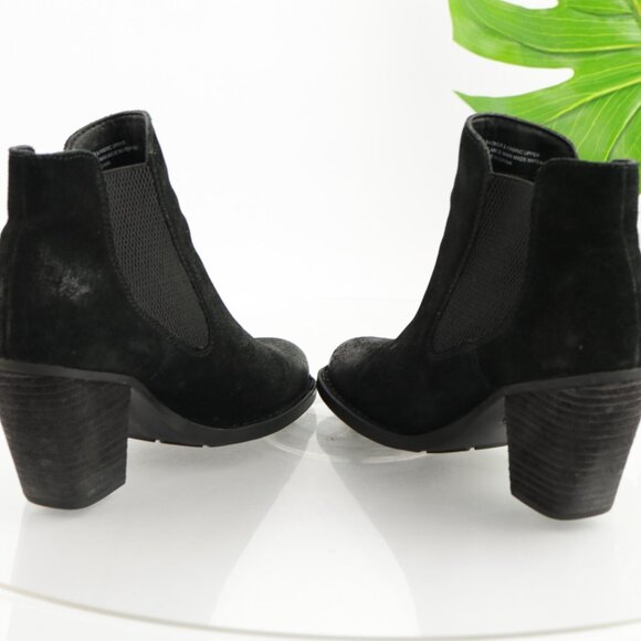 Born Womens Elaine Boot Size 8 Distressed Black Suede Chelsea Booties Block Heel - Picture 6 of 11
